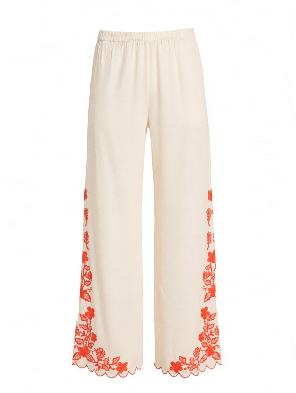 NWT Amanda Uprichard Cream Linen Embroidered Coraline Pants - Size Medium